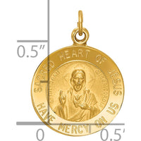 14K Yellow Gold Sacred Heart of Jesus Round Charm Pendant - 19mm Length, Polished and Satin Finish by Oro Pregiato