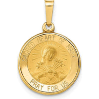 14K Yellow Gold Sacred Heart of Mary Hollow Round Pendant with Satin Finish by Oro Pregiato