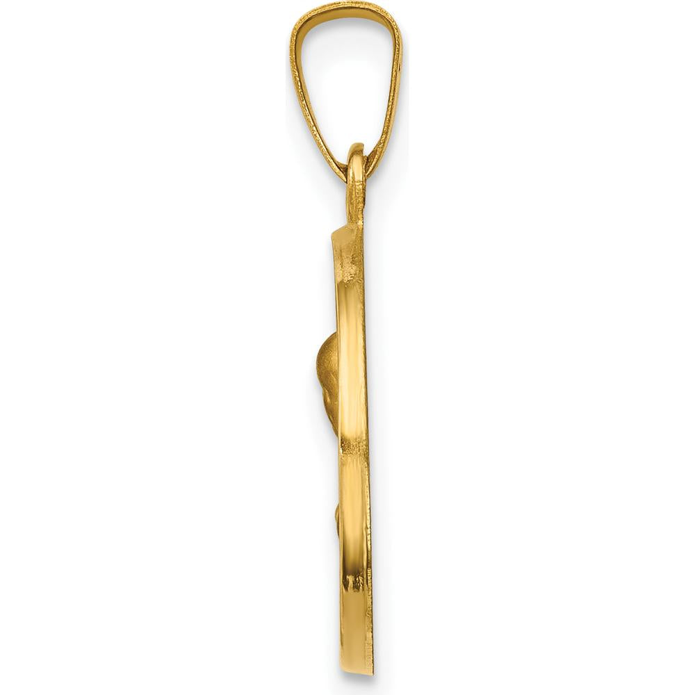 14K Yellow Gold Sacred Heart of Mary Hollow Round Pendant with Satin Finish by Oro Pregiato