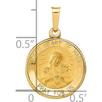 14K Yellow Gold Sacred Heart of Mary Hollow Round Pendant with Satin Finish by Oro Pregiato