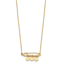 14K Yellow Gold Safety Pin Necklace with Three Dangle Heart Charms - 17" Length by 0