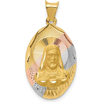 14K Yellow Gold Sagrado Corazon de Jesus Pendant with Diamond-Cut Details in Rose and White Rhodium by Oro Pregiato