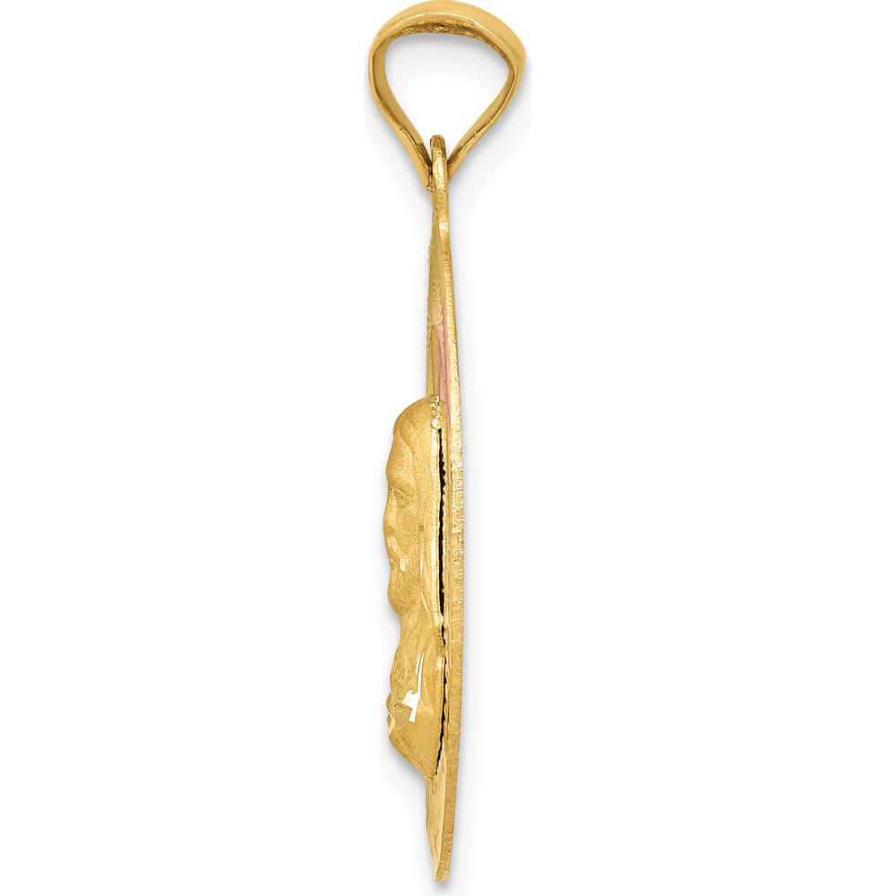 14K Yellow Gold Sagrado Corazon de Jesus Pendant with Diamond-Cut Details in Rose and White Rhodium by Oro Pregiato