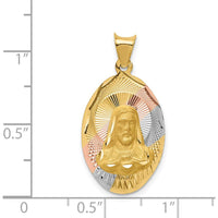 14K Yellow Gold Sagrado Corazon de Jesus Pendant with Diamond-Cut Details in Rose and White Rhodium by Oro Pregiato
