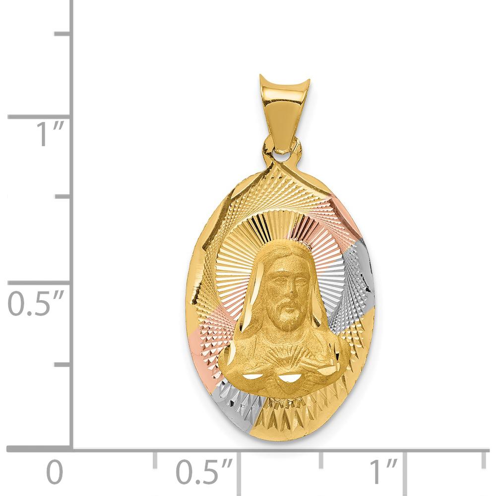14K Yellow Gold Sagrado Corazon de Jesus Pendant with Diamond-Cut Details in Rose and White Rhodium by Oro Pregiato