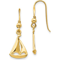 14K Yellow Gold Sailboat French Wire Drop Earrings by 0