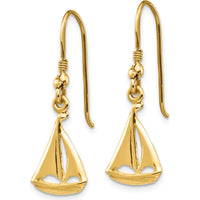 14K Yellow Gold Sailboat French Wire Drop Earrings by 0