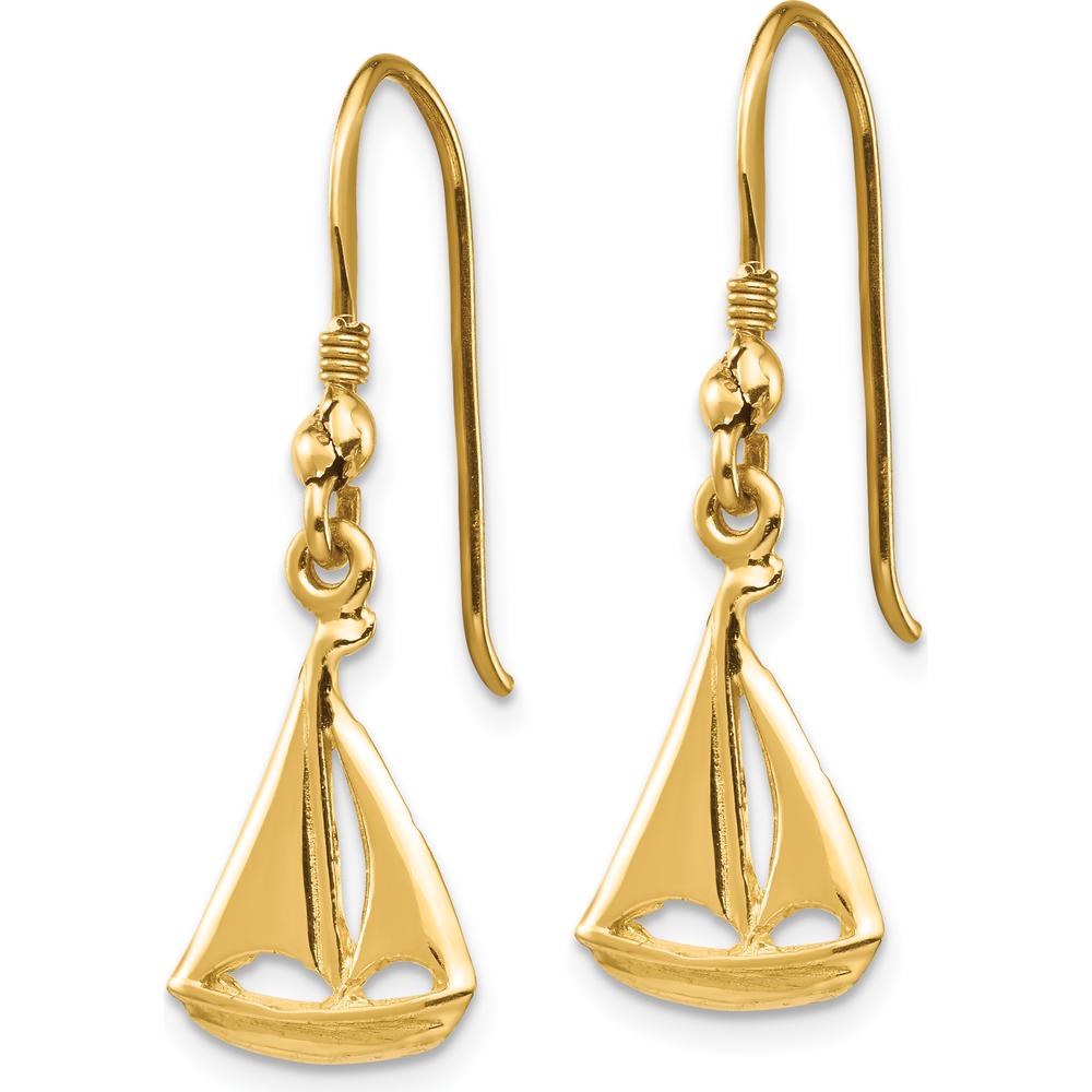 14K Yellow Gold Sailboat French Wire Drop Earrings by 0