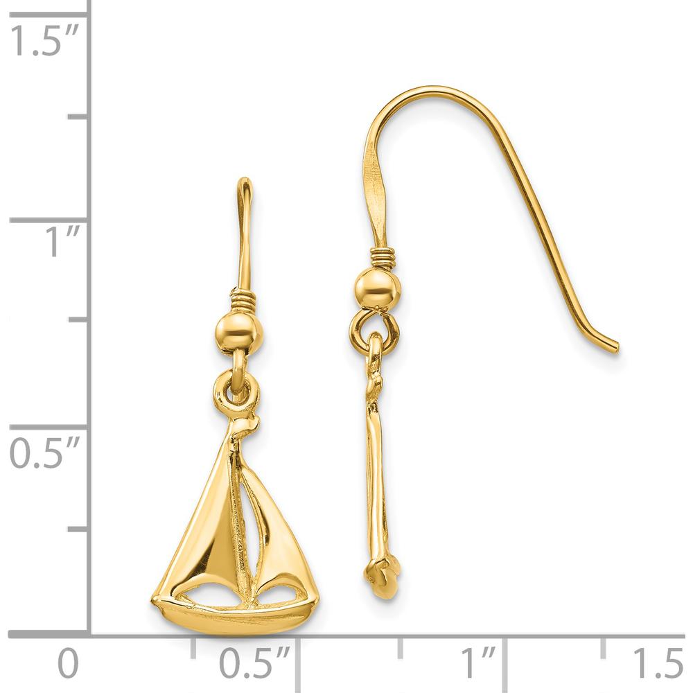 14K Yellow Gold Sailboat French Wire Drop Earrings by 0