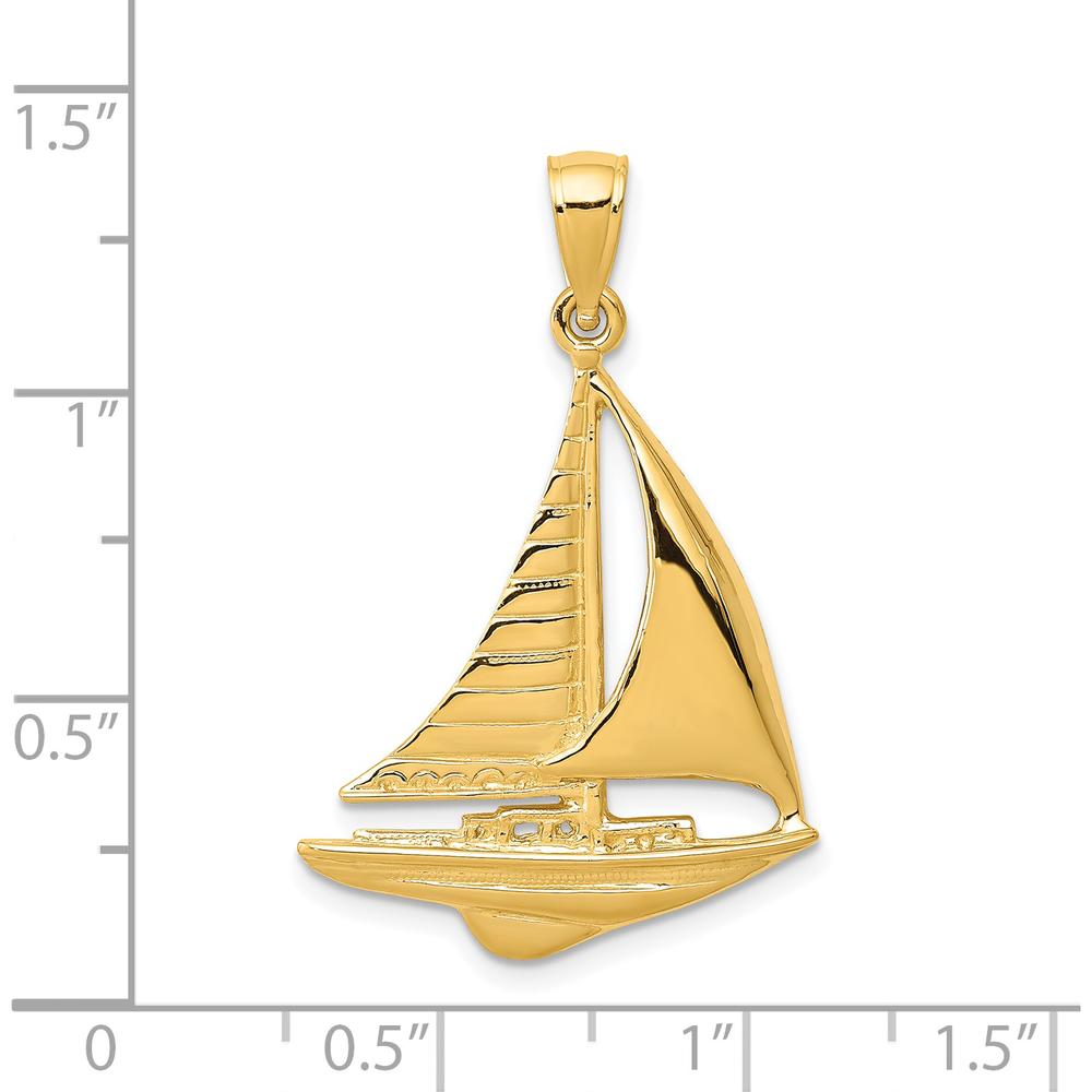 14K Yellow Gold Sailboat Pendant - 32mm Length, Nautical Charm for Men by Oro Pregiato