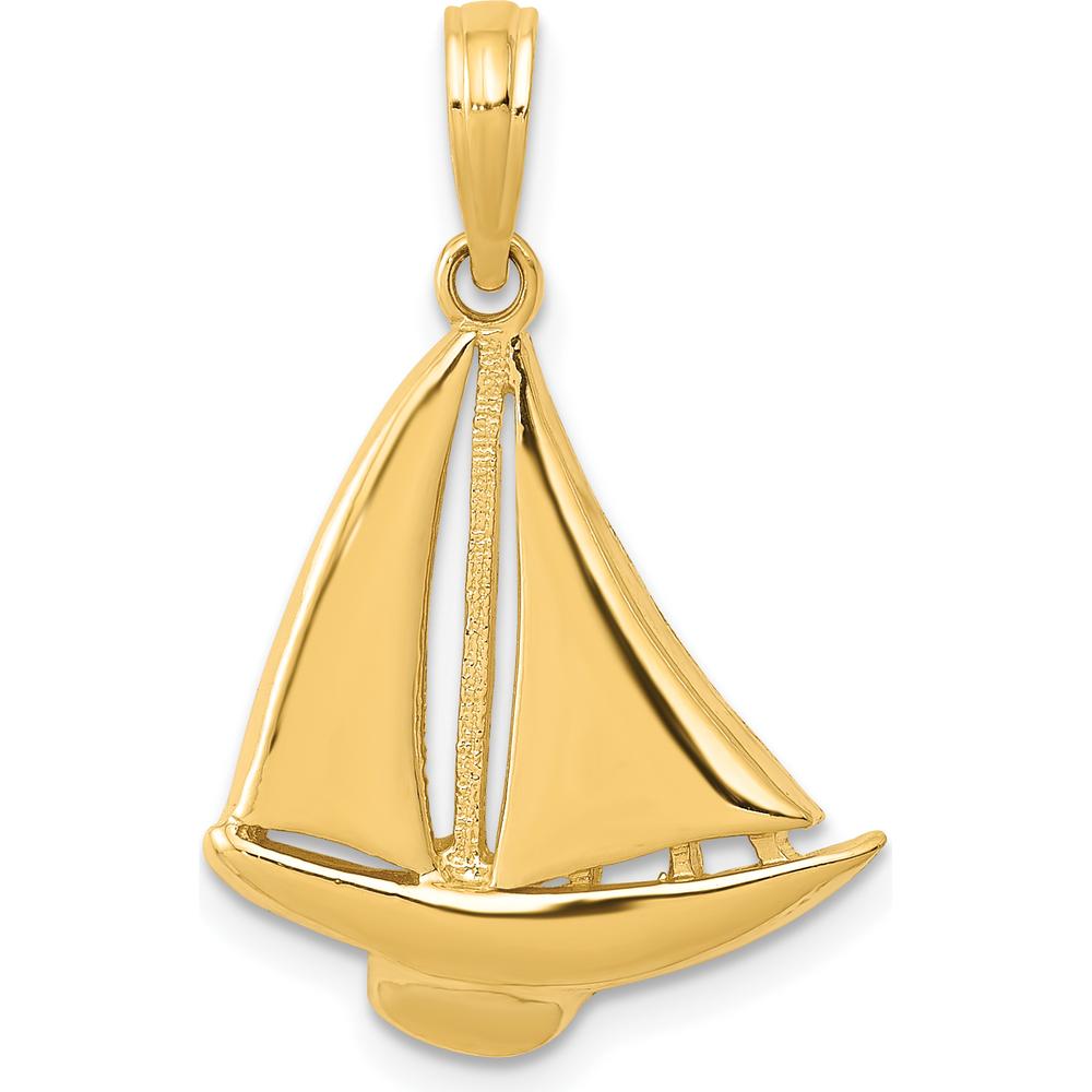 14K Yellow Gold Sailboat Pendant - Solid Casted Nautical Charm by Oro Pregiato