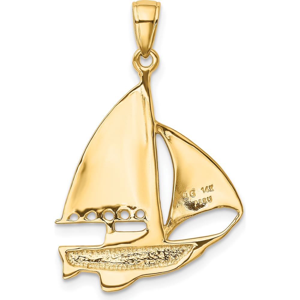 14K Yellow Gold Sailboat Pendant with Blue and White Enamel Accents - Nautical Themed Design by Oro Pregiato
