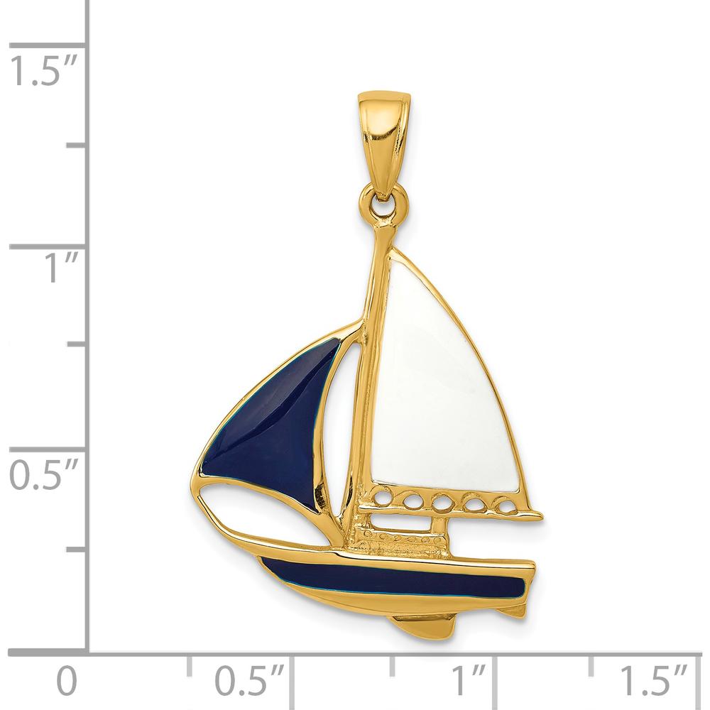 14K Yellow Gold Sailboat Pendant with Blue and White Enamel Accents - Nautical Themed Design by Oro Pregiato