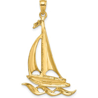 14K Yellow Gold Sailboat with Waves Pendant - Polished Finish, 46.1mm Length by Oro Pregiato
