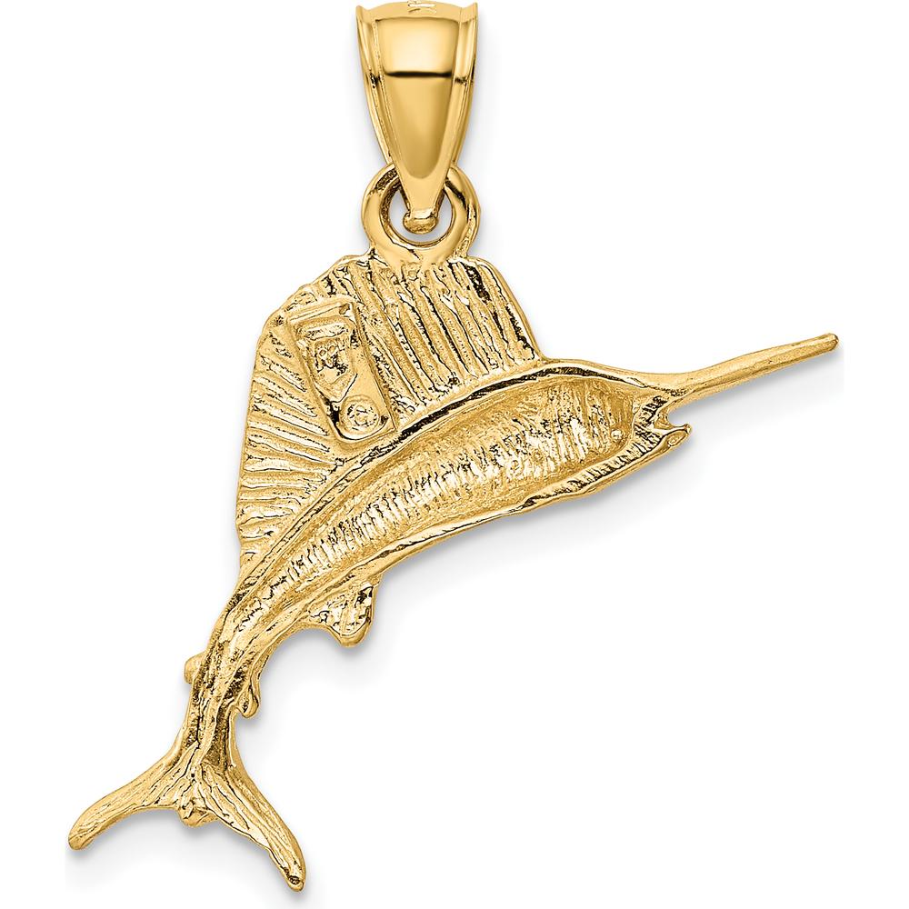 14K Yellow Gold Sailfish Pendant - 23mm Charm by Oro Pregiato