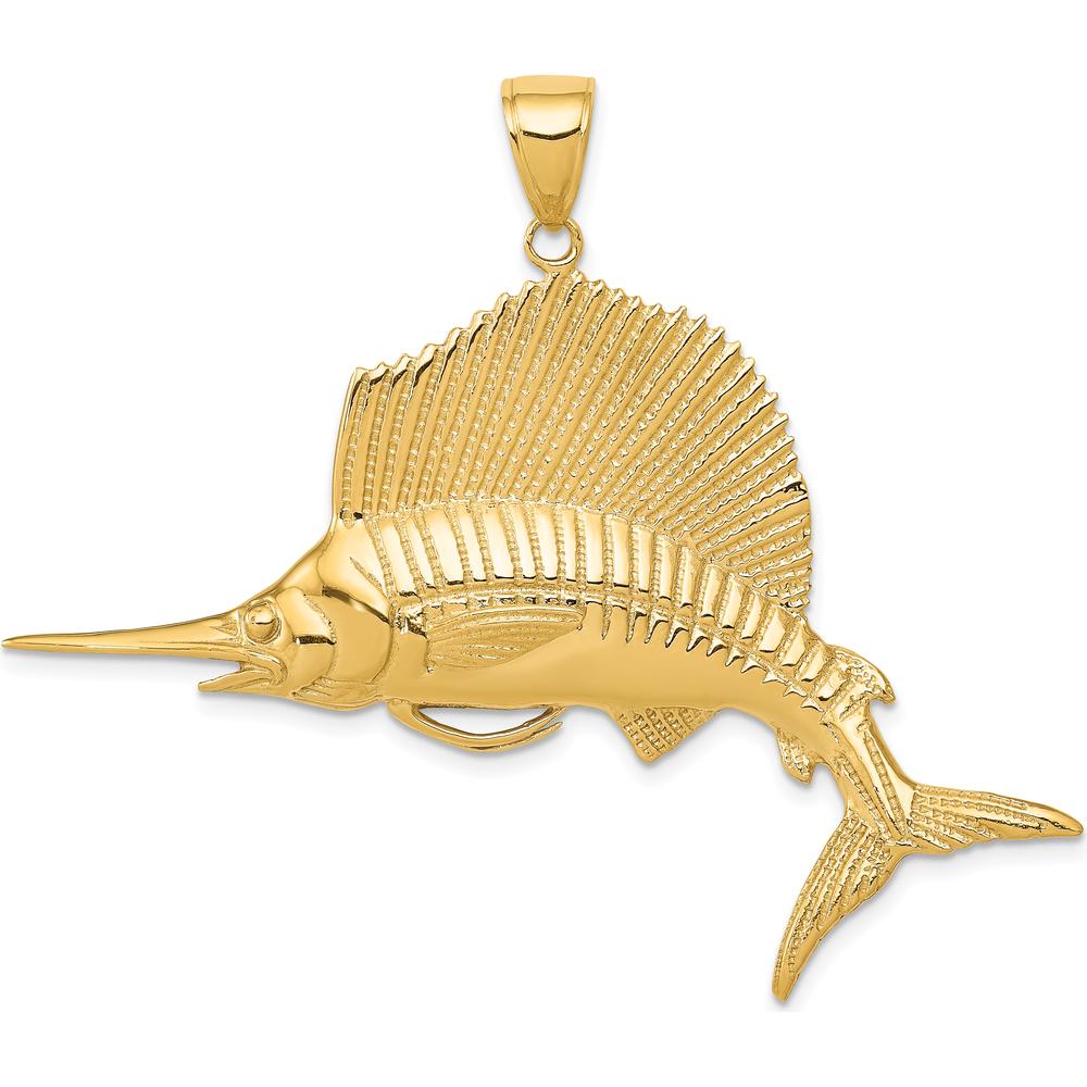 14K Yellow Gold Sailfish Pendant - Themed Nautical Design by Oro Pregiato