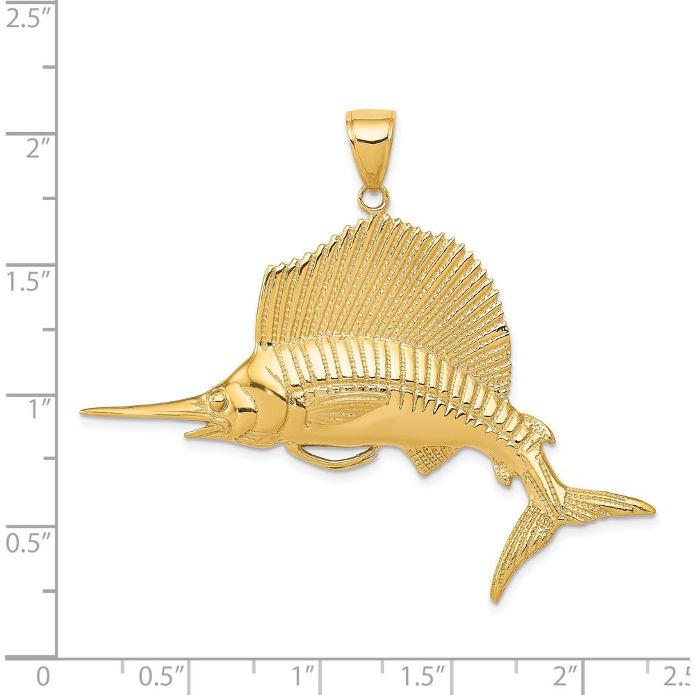 14K Yellow Gold Sailfish Pendant - Themed Nautical Design by Oro Pregiato