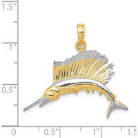 14K Yellow Gold Sailfish Pendant with White Rhodium Accents - 29mm Length by Oro Pregiato