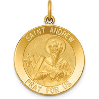 14K Yellow Gold Saint Andrew Medal Pendant with Satin Finish - 26mm Length by Oro Pregiato