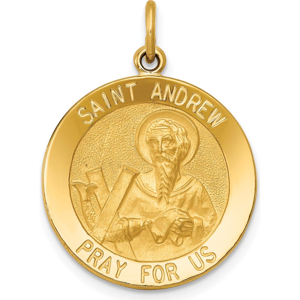 14K Yellow Gold Saint Andrew Medal Pendant with Satin Finish - 26mm Length by Oro Pregiato