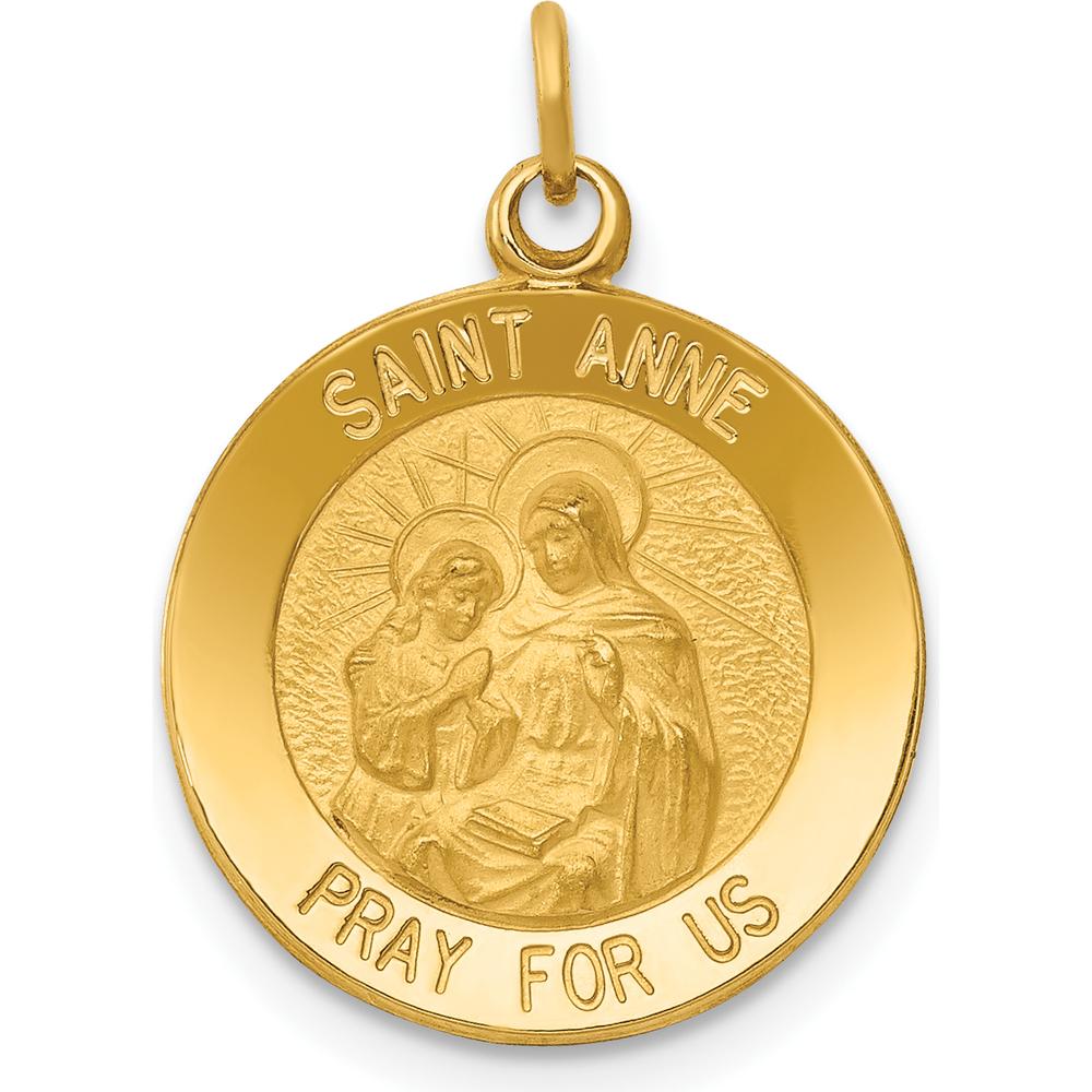 14K Yellow Gold Saint Anne Medal Charm with Polished and Satin Finish by Oro Pregiato