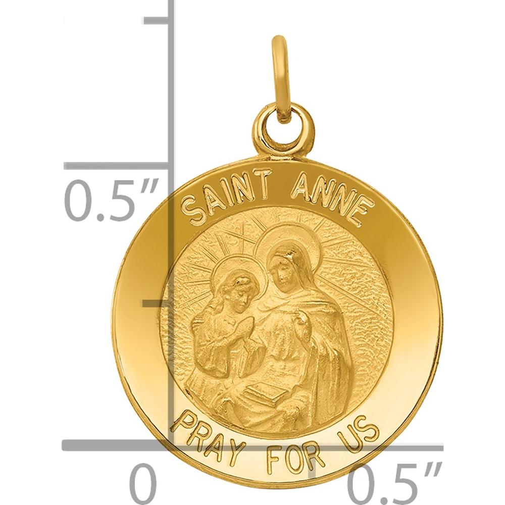14K Yellow Gold Saint Anne Medal Charm with Polished and Satin Finish by Oro Pregiato
