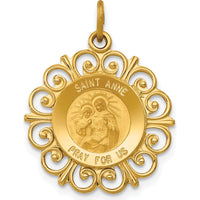14K Yellow Gold Saint Anne Medal Pendant with Satin and Polished Finish - 24.5mm Length by Oro Pregiato