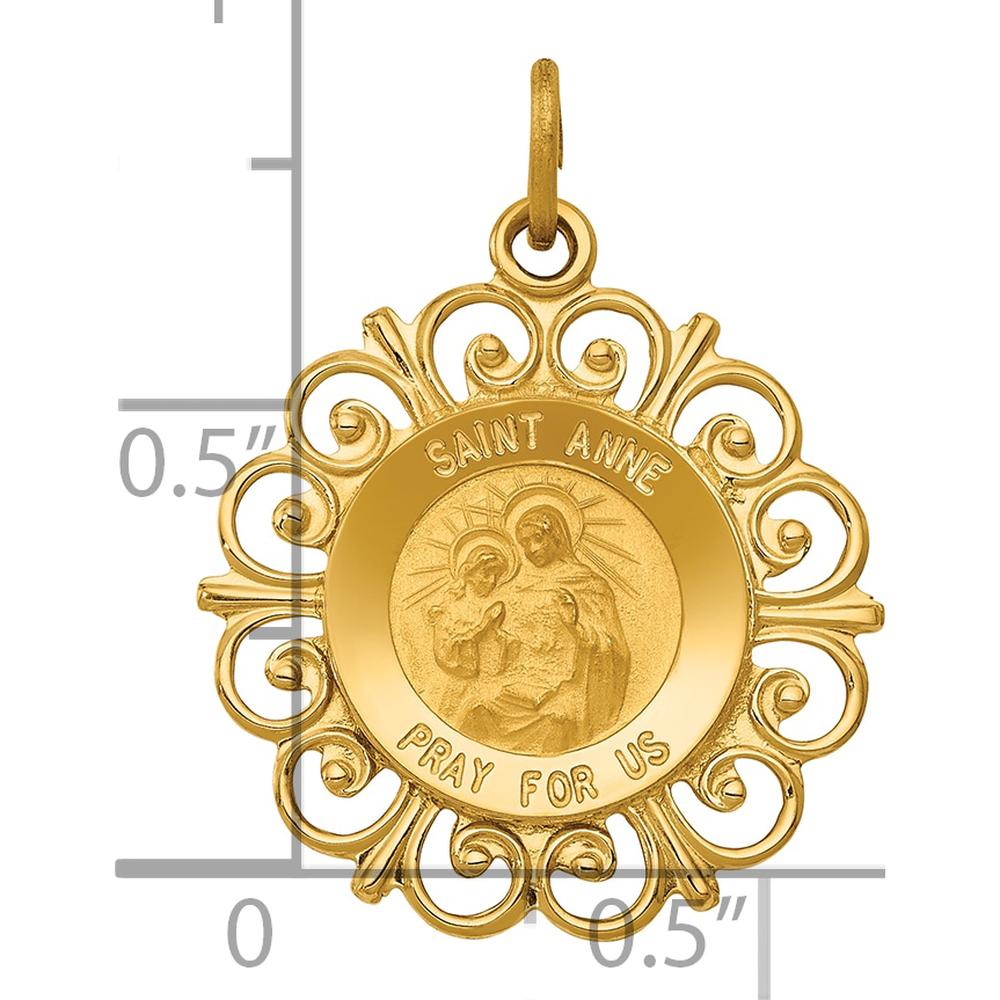 14K Yellow Gold Saint Anne Medal Pendant with Satin and Polished Finish - 24.5mm Length by Oro Pregiato