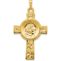 14K Yellow Gold Saint Anthony Medal Pendant Cross - 39mm Length by 0