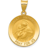 14K Yellow Gold Saint Anthony Medal Pendant with Polished and Satin Finish - 28mm Length by 0