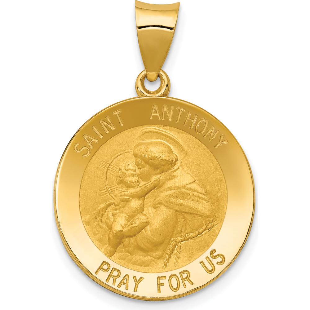 14K Yellow Gold Saint Anthony Medal Pendant with Polished and Satin Finish - 28mm Length by 0