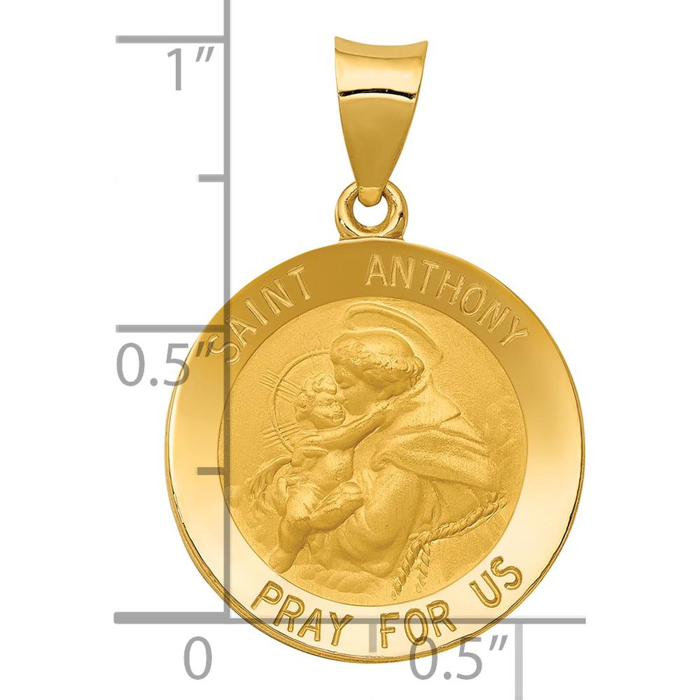 14K Yellow Gold Saint Anthony Medal Pendant with Polished and Satin Finish - 28mm Length by 0