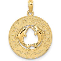 14K Yellow Gold Saint Augustine Dolphin Circle Pendant - Textured Finish by Oro Pregiato