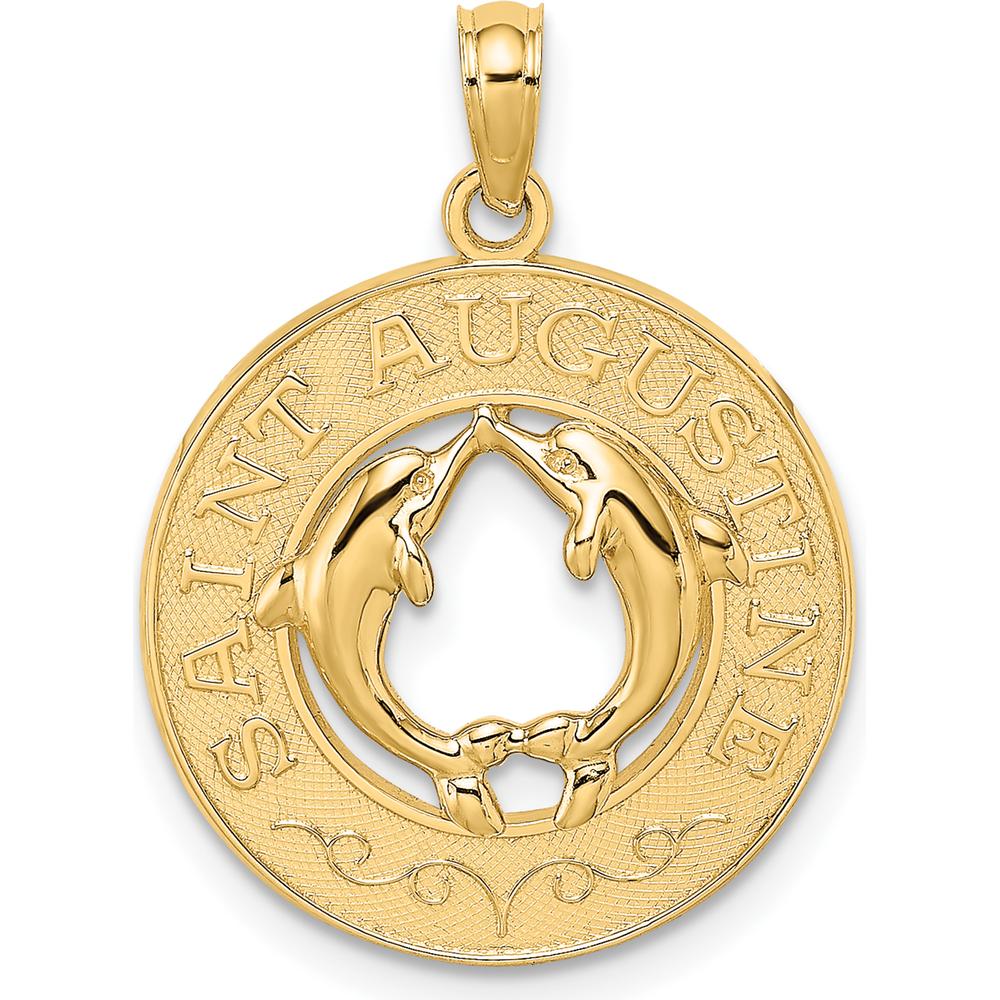 14K Yellow Gold Saint Augustine Dolphin Circle Pendant - Textured Finish by Oro Pregiato