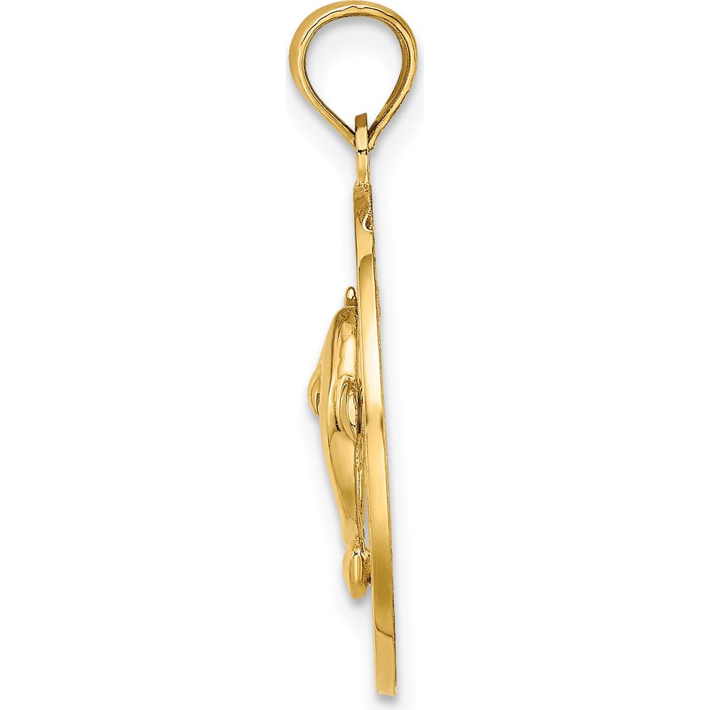 14K Yellow Gold Saint Augustine Dolphin Circle Pendant - Textured Finish by Oro Pregiato