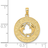 14K Yellow Gold Saint Augustine Dolphin Circle Pendant - Textured Finish by Oro Pregiato
