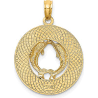 14K Yellow Gold Saint Augustine Dolphin Circle Pendant - Textured Finish by Oro Pregiato