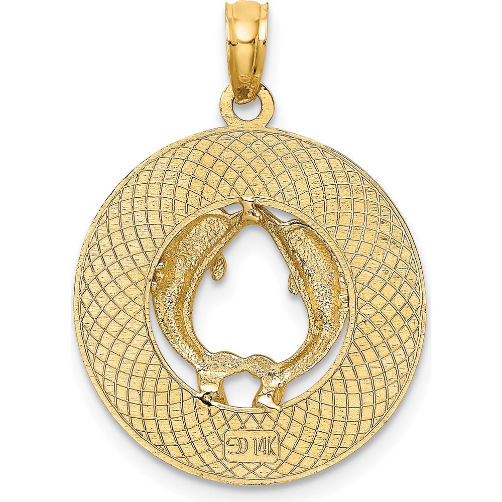 14K Yellow Gold Saint Augustine Dolphin Circle Pendant - Textured Finish by Oro Pregiato