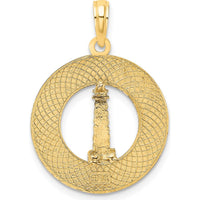 14K Yellow Gold Saint Augustine Lighthouse Circle Charm - Polished Finish by Oro Pregiato