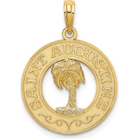 14K Yellow Gold Saint Augustine Palm Tree Circle Charm Pendant - 26mm by Oro Pregiato