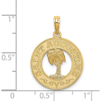 14K Yellow Gold Saint Augustine Palm Tree Circle Charm Pendant - 26mm by Oro Pregiato