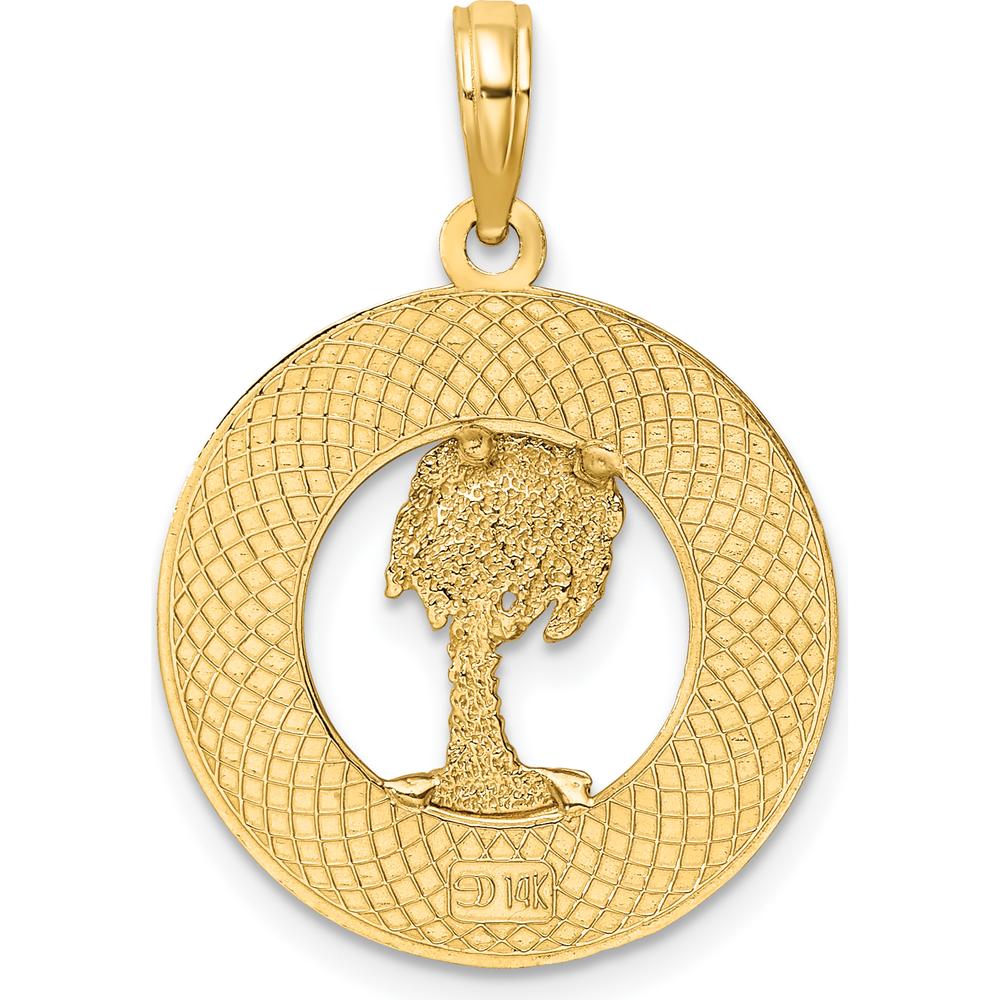 14K Yellow Gold Saint Augustine Palm Tree Circle Charm Pendant - 26mm by Oro Pregiato