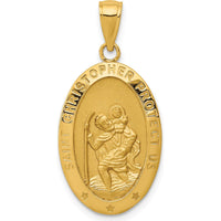 14K Yellow Gold Saint Christopher Medal Oval Pendant with Polished and Satin Finish by Oro Pregiato
