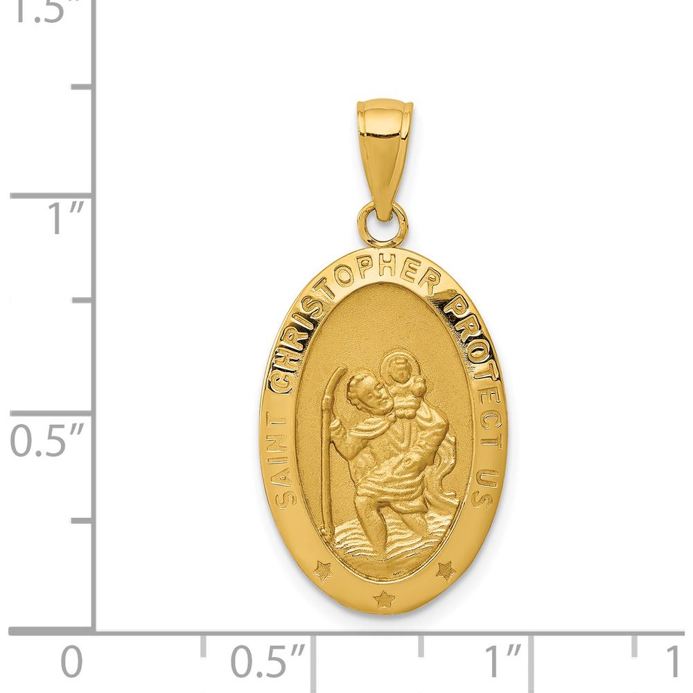 14K Yellow Gold Saint Christopher Medal Oval Pendant with Polished and Satin Finish by Oro Pregiato
