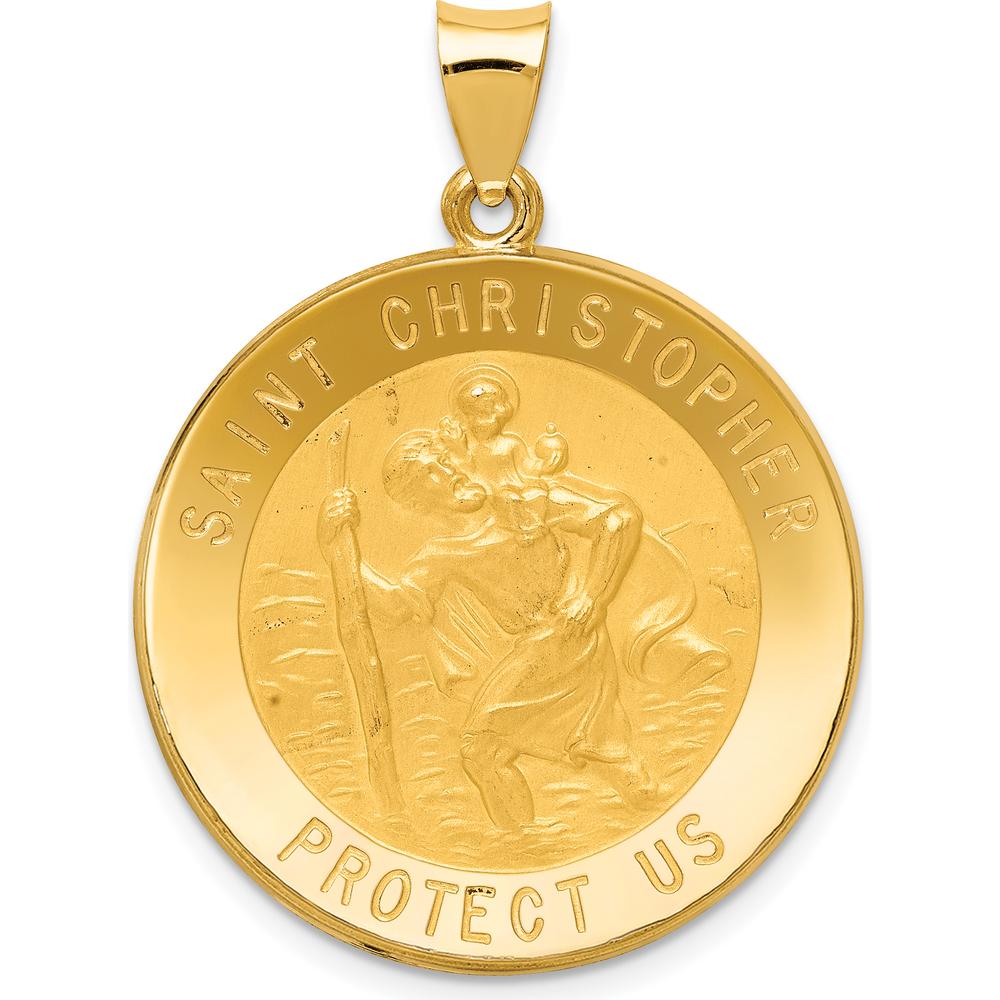 14K Yellow Gold Saint Christopher Medal Pendant - Polished & Satin Finish by 0