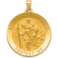 14K Yellow Gold Saint Christopher Medal Round Pendant with Polished and Satin Finish - 42.5mm Length by Oro Pregiato