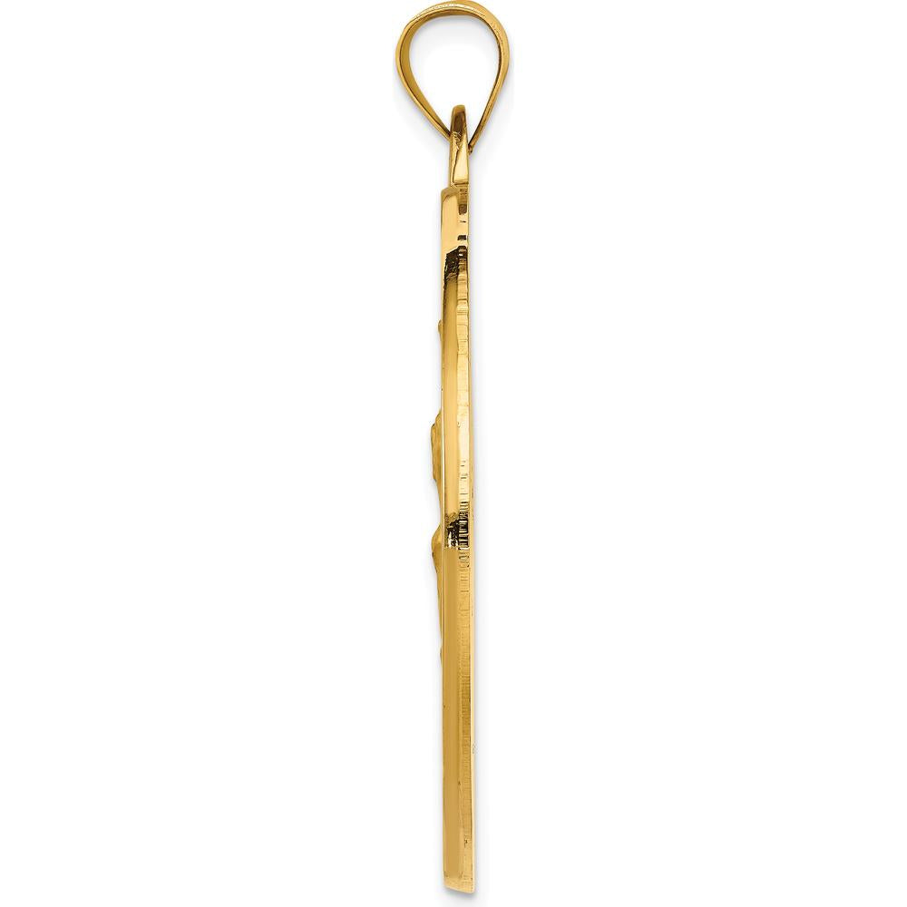 14K Yellow Gold Saint Christopher Medal Round Pendant with Polished and Satin Finish - 42.5mm Length by Oro Pregiato