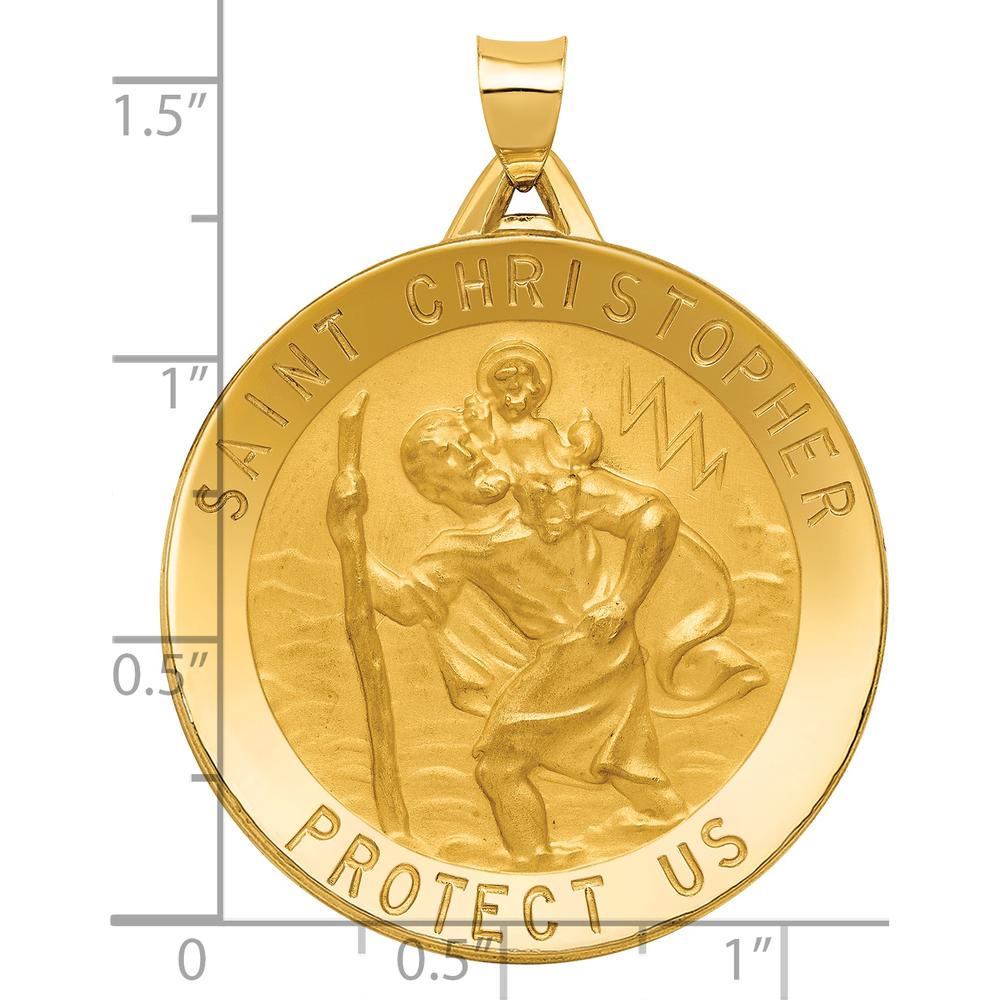 14K Yellow Gold Saint Christopher Medal Round Pendant with Polished and Satin Finish - 42.5mm Length by Oro Pregiato