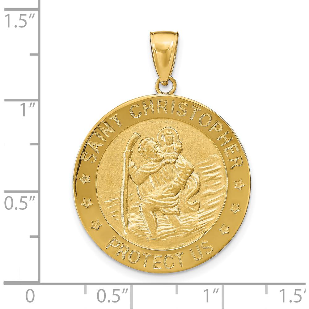 14K Yellow Gold Saint Christopher Pendant with Polished and Satin Finish - 34mm Length by Oro Pregiato