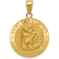 14K Yellow Gold Saint Christopher Protect Us Medal Pendant - 27.5mm by Oro Pregiato